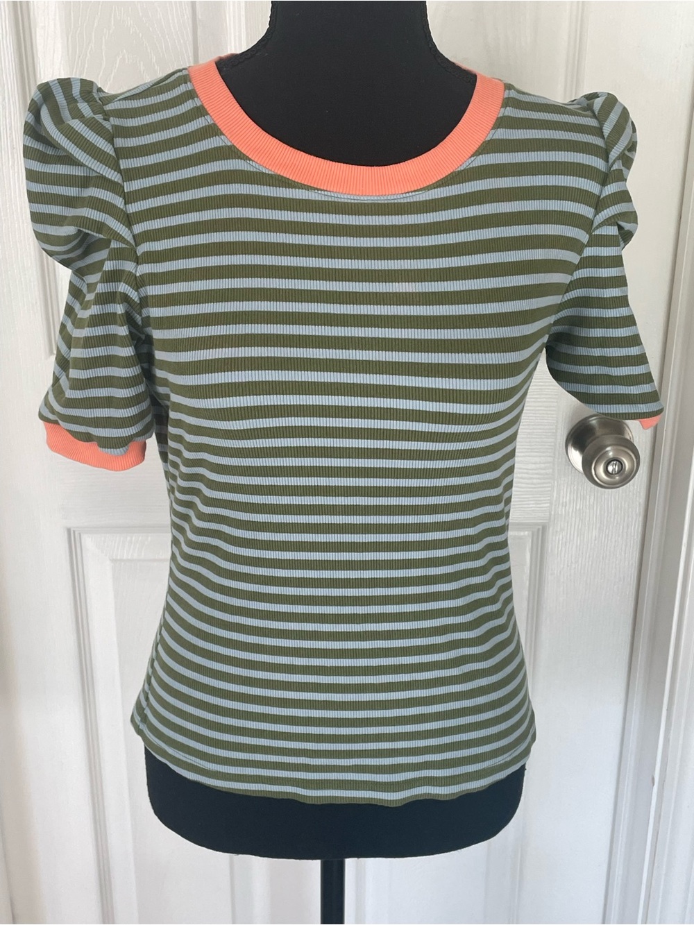 Anthropologie striped puff sleeve top
